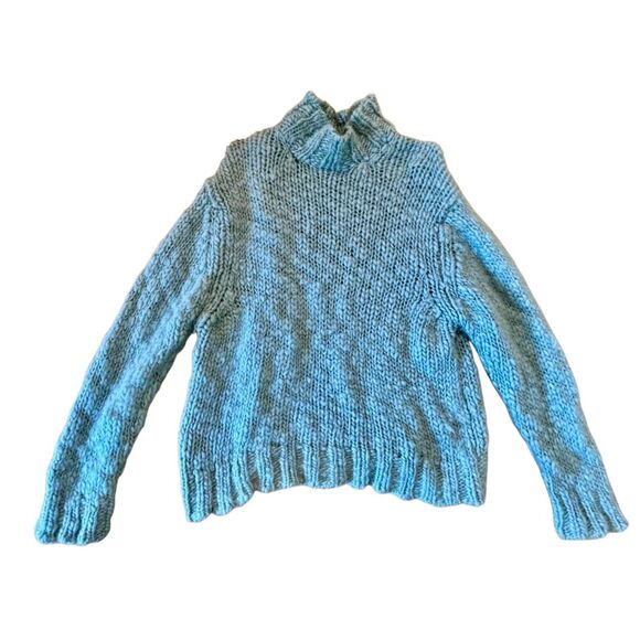 L.L. Bean 100% wool blue vintage chunky knit turtleneck sweater - Picture 1 of 8